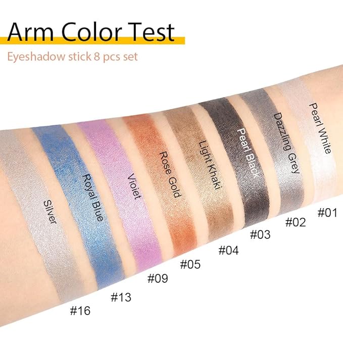 Kaely 8Pcs Cream Eyeshadow Stick Set for Older Women, Pearl White Black Gray Khaki Royal Blue Vioiet Purple Silver, Matte Shimmer Eyeliner Pencil Eye Shadow Sticks Palette Makeup, sombras para ojos