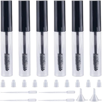 GORGECRAFT 10Pcs 10ml Empty Mascara Tube Bottle Transparent Plastic Eyelash Wand Containers Bottles with Rubber Inserts 4Pcs 2ml Dropper 2Pcs Mini Funnel Hopper for Castor Oil DIY Cosmetics Kit Black