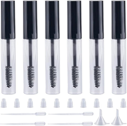 GORGECRAFT 10Pcs 10ml Empty Mascara Tube Bottle Transparent Plastic Eyelash Wand Containers Bottles with Rubber Inserts 4Pcs 2ml Dropper 2Pcs Mini Funnel Hopper for Castor Oil DIY Cosmetics Kit Black