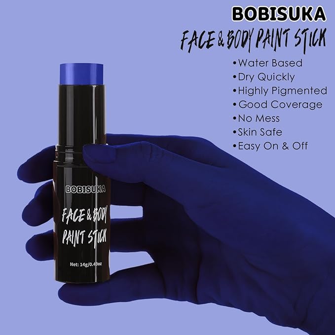 BOBISUKA Blue Face Body Paint Stick Dark Blue Eye Black Sticks for Sports Water Based Face Painting Kit Quick Drying Foundation Makeup for Halloween Avatar Mystique Smurf Cosplay SFX Costume Party