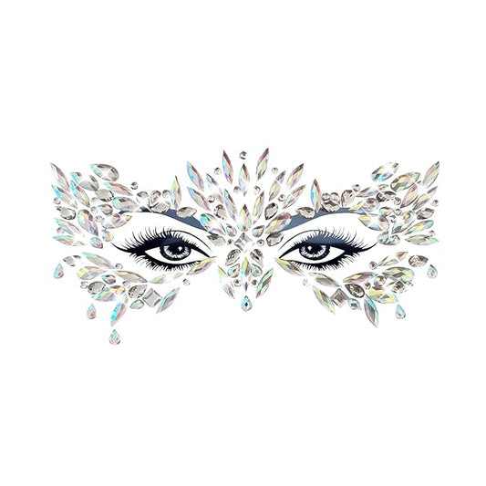 Neva Nude Chickadee Masquerade Clear Iridescent Face Crystal Sticker - Face Gems for Carnivals, Halloween, Festivals, Raves, & Parties | Medical Grade Adhesive, Waterproof, & Sweatproof | Made in USA