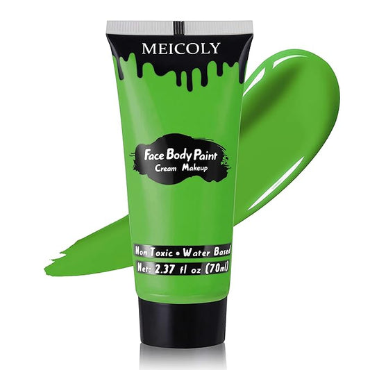 MEICOLY Light Green Face Body Paint(2.37Oz),St Patrick's Day Face Paint Makeup Accessories,Lime Green Face Paint for Camouflage Hunting Hulk Gamora,Halloween SFX Witch Makeup