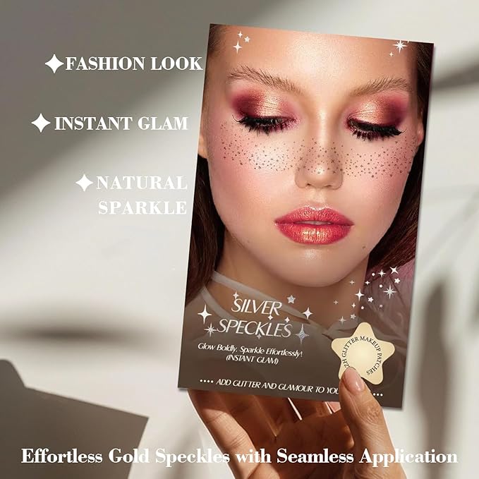 6 Pcs Glitter Freckles Face Tattoo,Waterproof Makeup Patches -Sliver-Face Glitter Speckles Patches,Glow Up Makeup Patches,Cosmetic Glitter for Face - Cute Glitter Makeup Accessories for Women
