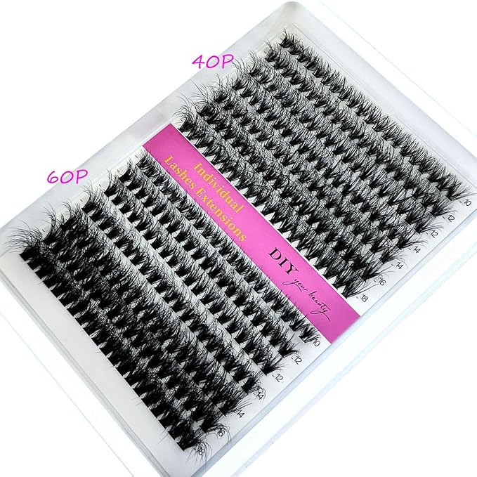 HBZGTLAD Fluffy Cluster Lashes 40D60D80D100D120D Natural Thick Eyelash Clusters D Curl Individual Lashes DIY Eyelashes Extension (14Rows 40P60P)