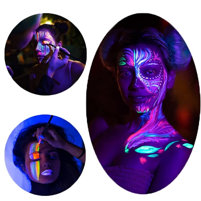 8 Colors UV Neon Glow in the Dark Face Paint,Water Activated Eyeliner Set Neon Rave Body Paint Palette,Water Based Fluorescent Face Painting Kit Halloween Washable for Kids