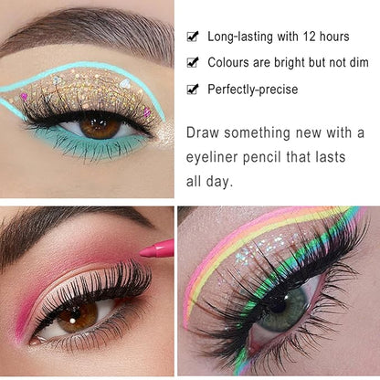 Eyeliner Pencil Quick-Drying Eye Liner Pencils Long-Lasting Multi-Use Water-proof colored eyeliners Pigmented Eye Liner Pen (Light Blue)
