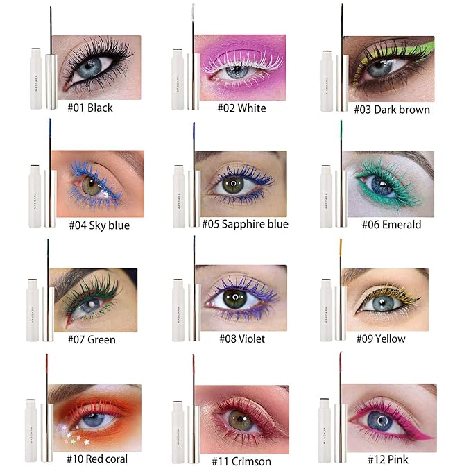 GL-Turelifes Yellow Mascara Colorful Fiber Charming Longlasting Mascara, Thick & Long Eyelash Waterproof and Smudge-proof Eyes Makeup (Yellow)