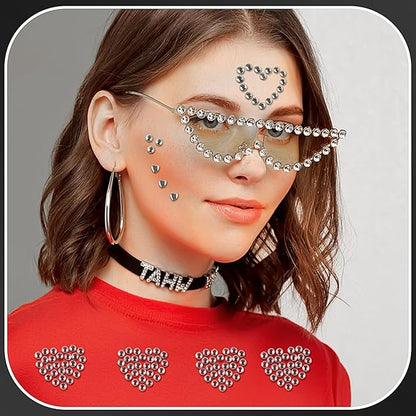 3 Sheets Face Gems Jewels Self Adhesive Heart Rhinestone Stickers for Face Eyes Makeup Hair Body Stick on Rhinestones Stickers for Valentine Festival Decal Decor(White)
