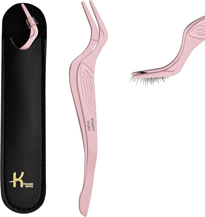 Eyelash Applicator Tool in Leather Case -Best Lash Cluster Applicator-with Stainless Steel Curved Design Lash Applicator Use for Wisps Lashes(Nude)