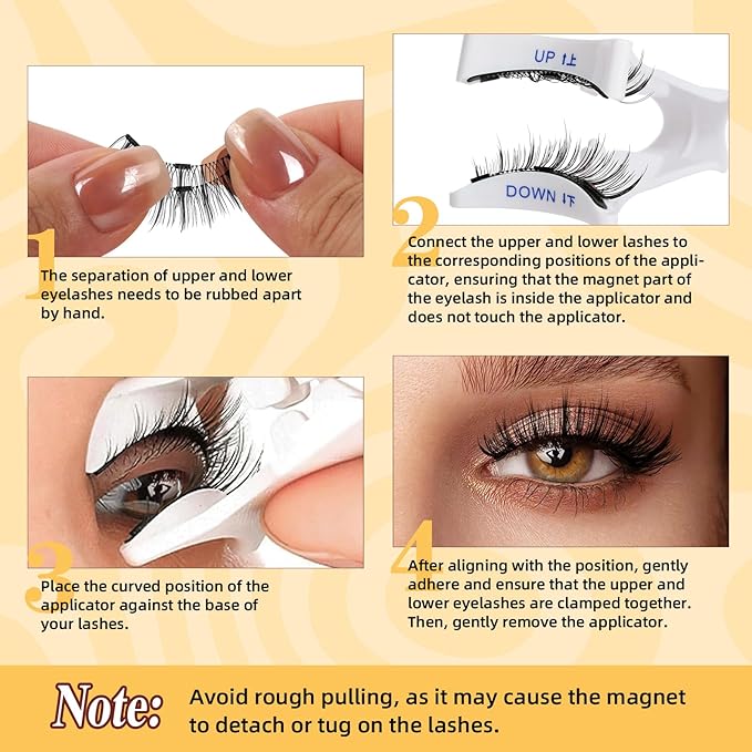 QUEWEL 2 Pairs Magnetic Eyelashes, Reusable No Glue Needed Magnetic Eyelashes Kit with Applicator Lash Clusters Kit without Eyeliner Easy to Wear and Remove (G-YC-C+D01)