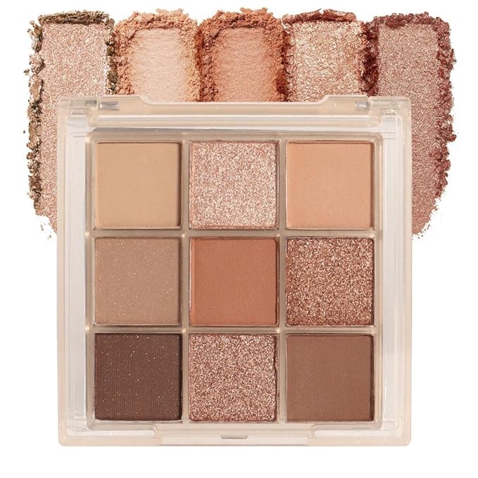 9 Colors Colorful Eyeshadow Palette Makeup,Rose Gold Brown Nude Matte Shimmer Neutral Eye Shadow Powder Palette,Highly Pigmented Naturing-Looking Long Lasting Waterproof