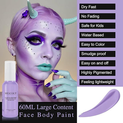 MEICOLY Cream Light Purple Face Body Paint,2.1Oz Smudge-proof Lavender Face Paint,Water Based Washable Full Body Paint for Adults and Kids,Halloween SFX Special Effects Ursula Cosplay Makeup