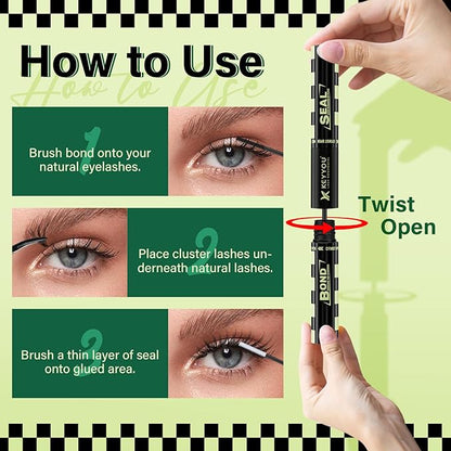 Lash Bond and Seal 10ML Bond and Seal Lash Glue KEYYOU Lash Cluster Glue Mascara for Long Lasting WaterProof Lash Extension Glue Black-5ml+5ml