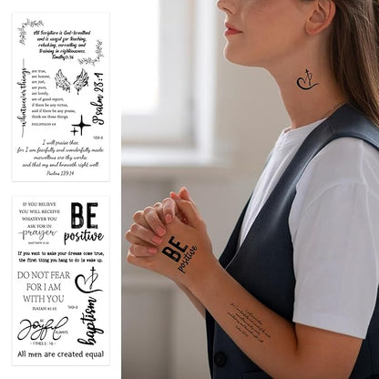 72PCS Christian Temporary Tattoos For Adults Inspirational Bible Verse Quotes Suitable Tattoos Stickers For Believers As Well As Women And Men