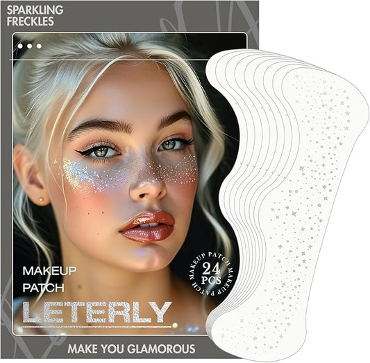24 Pcs Glitter Freckles Face Tattoo,Silver Face Glitter Makeup Patches Cute Sparkle Freckles Patches Waterproof Makeup Speckles for Face Accessories for Women Girls