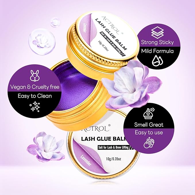 Lash Lift Glue Balm Eyelash Lifting Perm Lavender Strong Hold Lash&Brow Perm Glue Balm Brow Adhesive Powerful Sticky Brow Lamination 0.35Oz/10G
