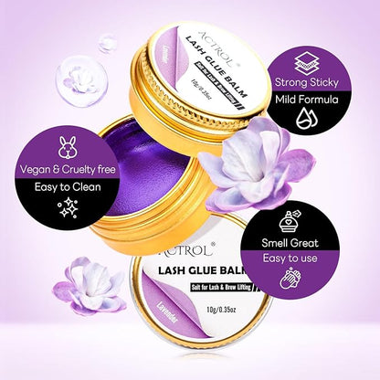 Lash Lift Glue Balm Eyelash Lifting Perm Lavender Strong Hold Lash&Brow Perm Glue Balm Brow Adhesive Powerful Sticky Brow Lamination 0.35Oz/10G