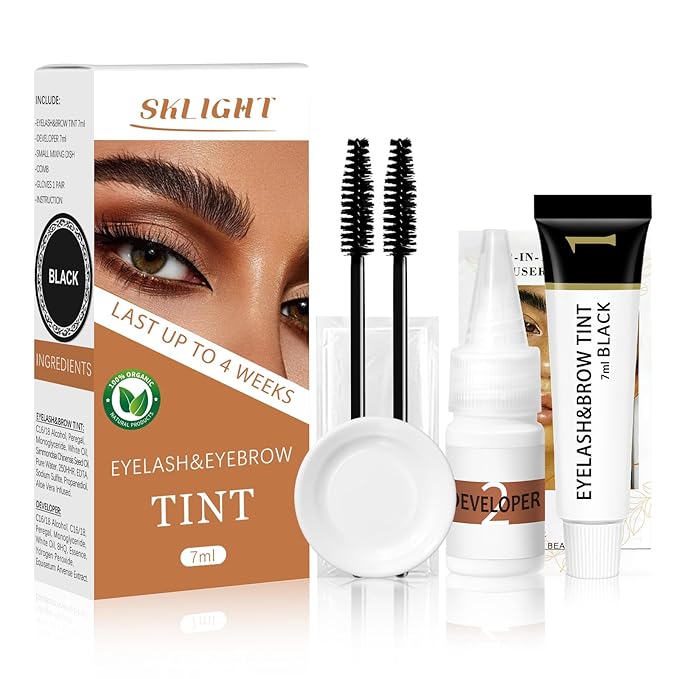 Lash Color Kit, Professional Black Eyelash & Eyebrow Color Kit with Natural Extract, Instant Color Lasts Up to 4 Weeks for Salon Home Easy Use, Gift for Women Girl Mom Wife 7ML(Black)