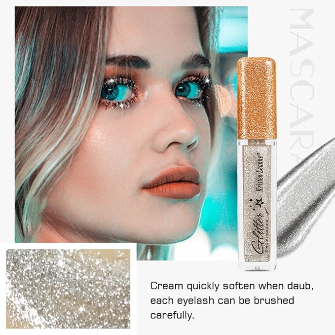 Glitter Color Mascara, Corleone Shimmer Sparkle Mascara glitter mascara for eyelashes,Eyeliner Charming Longlasting Mascara for Eyelash Eye Makeup (Black)