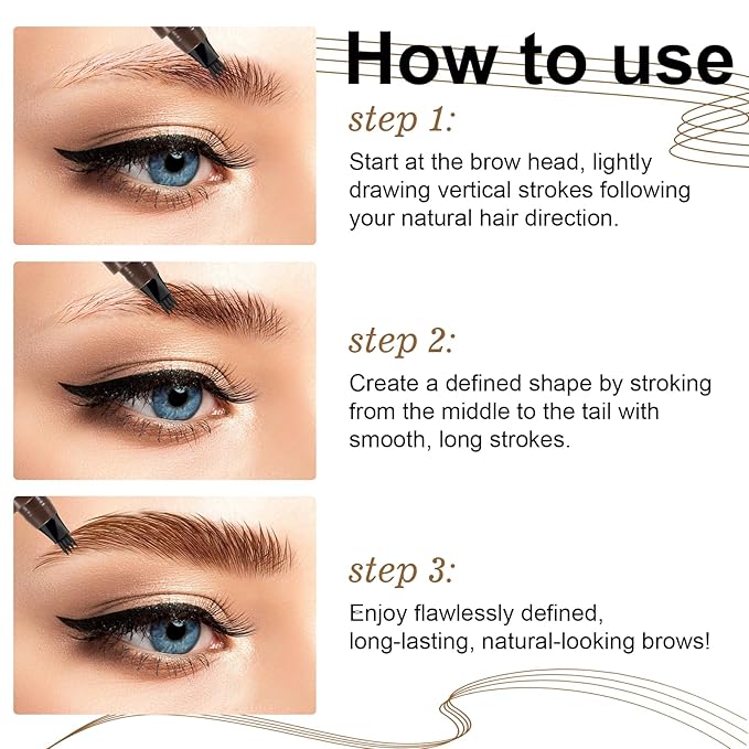 3D Microblading Eyebrow Pencil, 2024 New Waterproof Microblading Eyebrow Pencil Contouring Pen with 4 Fork Tip & Spoolie Brush, Precise Brush-Tip Create Natural Hair-Like Brows (#2 Dark Brown)
