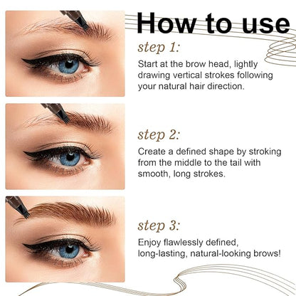 3D Microblading Eyebrow Pencil, 2024 New Waterproof Microblading Eyebrow Pencil Contouring Pen with 4 Fork Tip & Spoolie Brush, Precise Brush-Tip Create Natural Hair-Like Brows (#2 Dark Brown)
