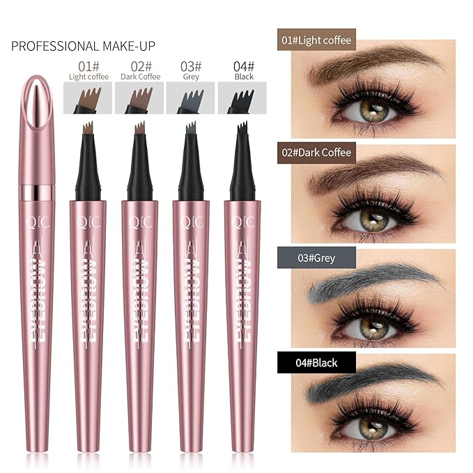 3D Waterproof Microblading Eyebrow Pen,Micro 4 Point Eyebrow Pencil for Women Brown, Long-lasting Natural Smudge-proof Precision Magical Microblade Brow pen (4# Black)