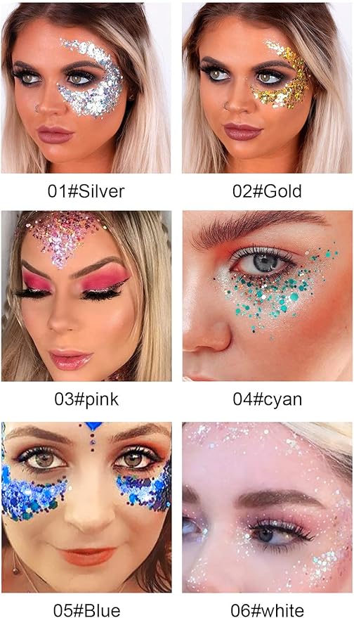 Pop Eye Shadow Sequin Cream Face Body Glitter Polarized Sequin Cream High Light Dazzle Color Brightening Set Stage Makeup， 6-Color Suit