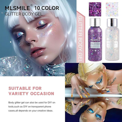 Body Glitter Gel Nail Hair Body Face Flash Eye Shadow Glitter Cream Chunky Glitter Mermaid Scale Sequins Festival Painting Decoration Makeup (06# Purple)