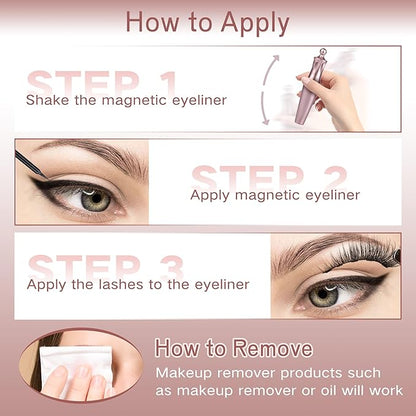 Newcally Magnetic Eyelashes with Eyeliner Kit Reusable Wispy Lashes Natural Look Magnetic Lashes Kit C-curly No Glue Needed 5 Pairs False Lashes with Magnetic Eyeliner & Tweezers