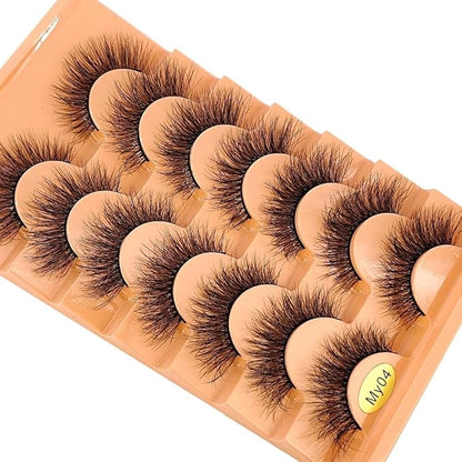 HBZGTLAD NEW 7pairs Cat eye Eyelashes 3D Natural False Lashes 5d Fluffy Soft Cross Manga Lashes Wispy Natural Eyelash Extension Makeup (MY-04)