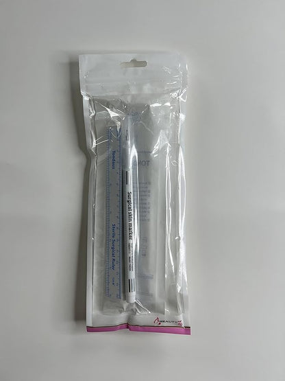 Beauty7 Tattoo Skin Markers Pen Piercing Eyebrow Tattoo Pen Surgical Tip 0.5mm/1mm Body Art Scribe Marking Tool with Ruler (1 Pack)