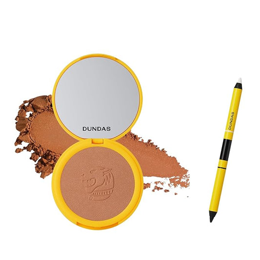Dundas Bronzer Matte Finish (Caramel w/Gold Shimmer) and Eyeliner, Black & White Liner Pencil for Eye Make Up, Vegan & Cruelty Free Makeup, All Skin Types
