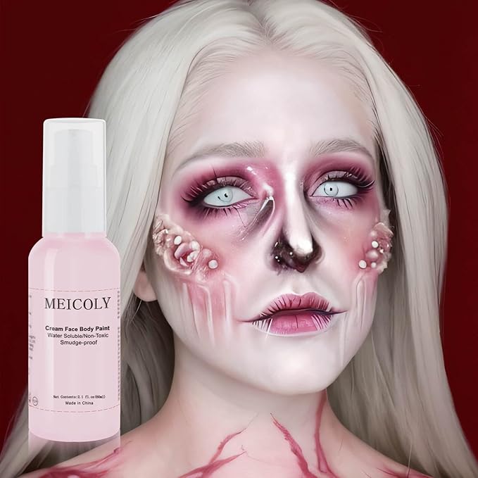 MEICOLY Pastel Pink Face Body Paint,2.1Oz Smudge-proof Face Paint,Water Based Washable Full Body Paint for Adults and Kids,Face Painting for Halloween SFX Special Effects Costume Cosplay Makeup