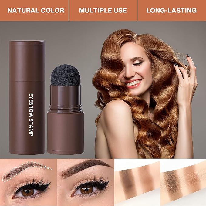 Eye-Brow Stamp Stencil Kit, Waterproof Brow Stamp Shaping Kit Eyebrow Definer, Eyebrow Filling Powder Stamp, Women Makeup Tools with 10 Reusable Eyebrow Stencils, 2 Eyebrow Brushes(Natural Brown)