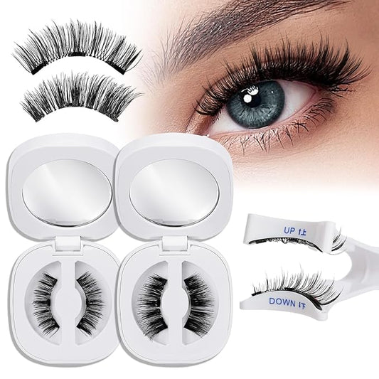 QUEWEL 2 Pairs Magnetic Eyelashes, Reusable No Glue Needed Magnetic Eyelashes Kit with Applicator Lash Clusters Kit without Eyeliner Easy to Wear and Remove (G-YC-C+E01)