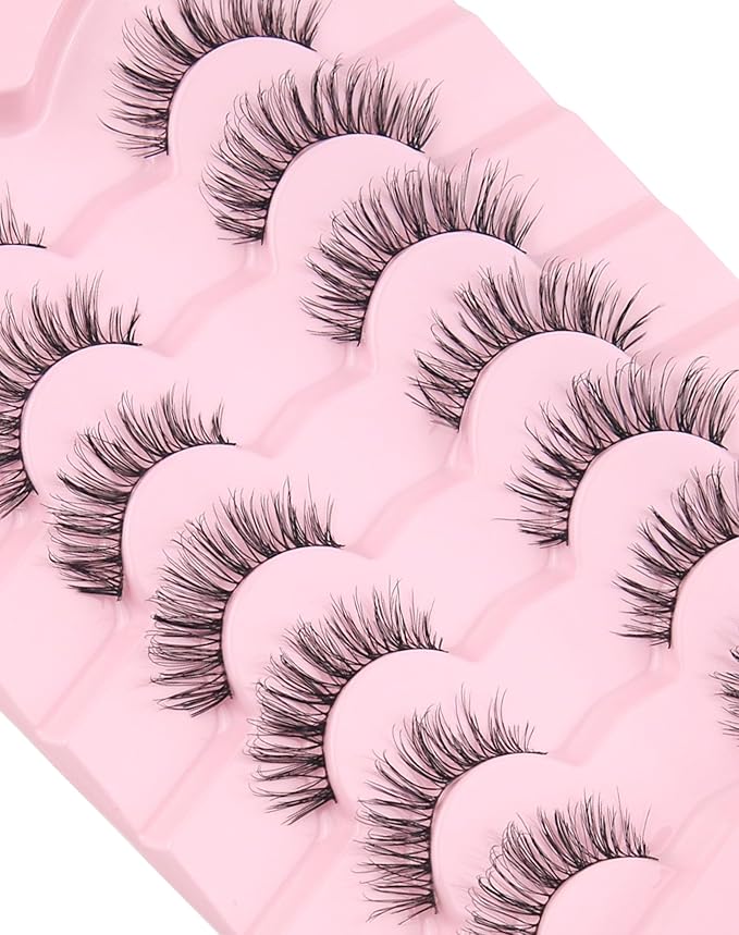 Onlyall Natural Lashes Wispy Lashes Natural Look False Eyelashes Natural Flared Eyelashes False Eye Lashes Soft Fluffy Lashes 7 Pairs T01