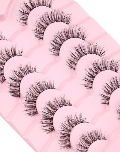 Onlyall Natural Lashes Wispy Lashes Natural Look False Eyelashes Natural Flared Eyelashes False Eye Lashes Soft Fluffy Lashes 7 Pairs T01