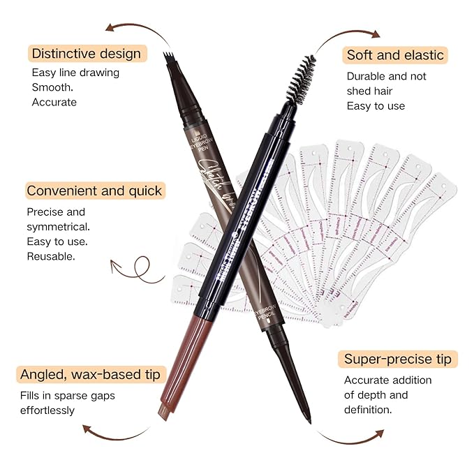 2-in-1 Dual Brow Pencil Set: Waterproof, Anti-Smudge, Anti-Oil, with Brush & Thick/Thin Tip (dark-004)