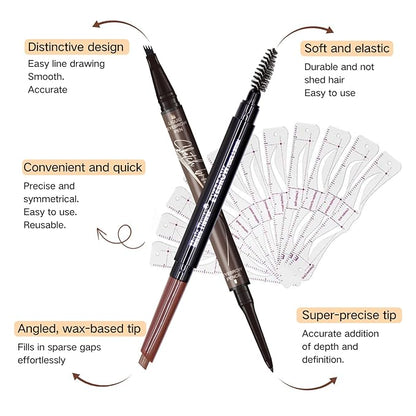 2-in-1 Dual Brow Pencil Set: Waterproof, Anti-Smudge, Anti-Oil, with Brush & Thick/Thin Tip (dark-004)