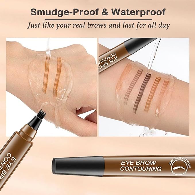 3PCS Eyebrow Pen, 2025 New Upgraded Waterproof Eyebrow Pen with 4-Prong Micro-Fork-Tip Applicator, Liquid Eyebrow Pen for Women Creates Natural Looking Brows Effortlessly, LT+DK+Brown