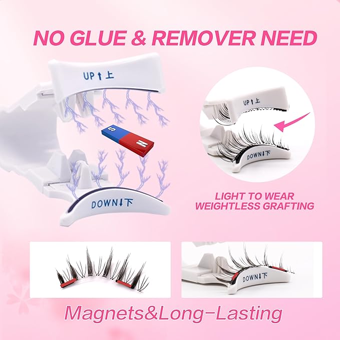 Reusable Magnetic Lashes Natural Look Magnetic Eyelashes without Eyeliner No Glue Needed False Eyelashes Magnetic Lashes Kit with Applicator