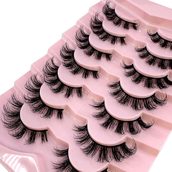 HBZGTLAD New 7 Pairs False Eyelashes Wispy Lashes Natural Look Fake Eyelashes Cat Eye Lashes Faux Mink Fluffy Strip False Lashes Pack (G64)