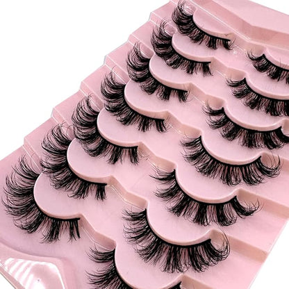 HBZGTLAD New 7 Pairs False Eyelashes Wispy Lashes Natural Look Fake Eyelashes Cat Eye Lashes Faux Mink Fluffy Strip False Lashes Pack (G64)