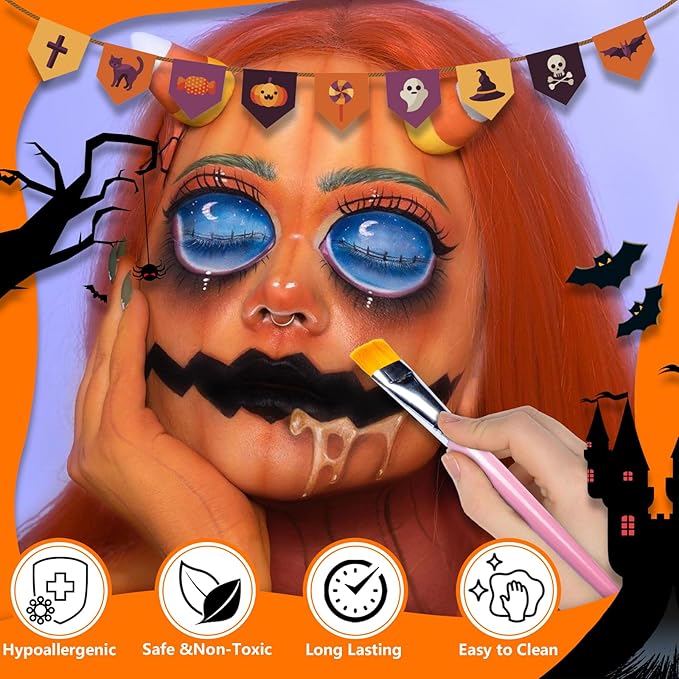 Face Body Paint Kit, 20 Colors Oil Based Painting Palette with 4 Professional Artist Brushes, Large Deep Pan Face Painting Kit Ideal for Halloween SFX Cosplay Costume Makeup