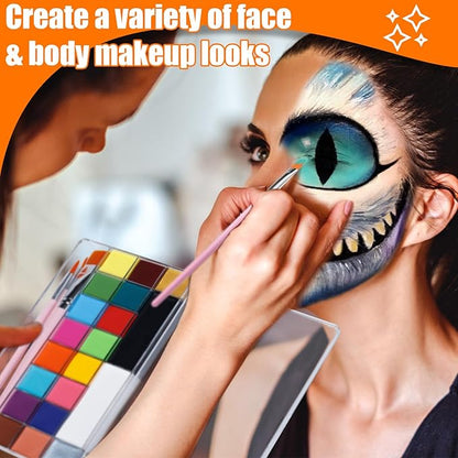 Face Body Paint Kit, 20 Colors Oil Based Painting Palette with 4 Professional Artist Brushes, Large Deep Pan Face Painting Kit Ideal for Halloween SFX Cosplay Costume Makeup