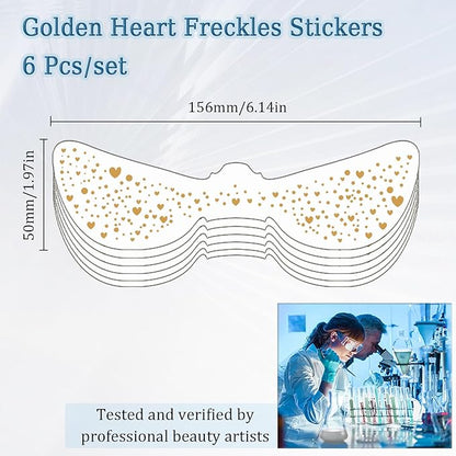 Face Makeup Patche, Freckle Face Stickers, Glitter Freckles Face Tattoo, Easy to Stick, Waterproof Long Lasting Party Makeup Stickers for Women - 6 Stickers Set (QBT-007 Rose Gold)