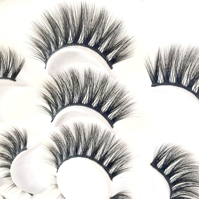 Sunniess False Eyelashes 8D Faux Mink Lashes 100% Handmade Reusable Natural Look Fake Eye lashes Cat-Eye Fluffy Wispy Lashes Dramatic Long Thick Volume Soft Lashes Packs (5D-03)