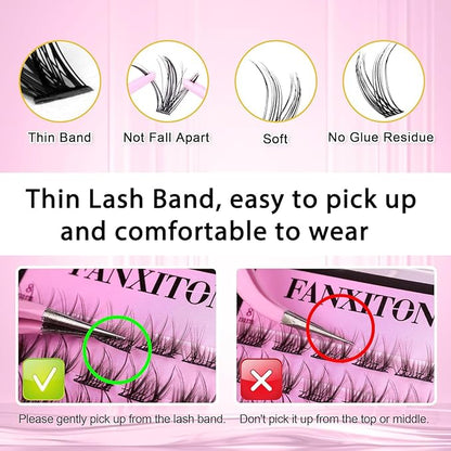 DIY Lash Extension Kit Natural Look Wispy Lash Clusters D 154 pcs Lashes Clusters 8-16 mm Eyelash Extension Kit Lash Bond and Seal Lash Tweezers Individual Lashes Lash Cluster Kit For Beginners