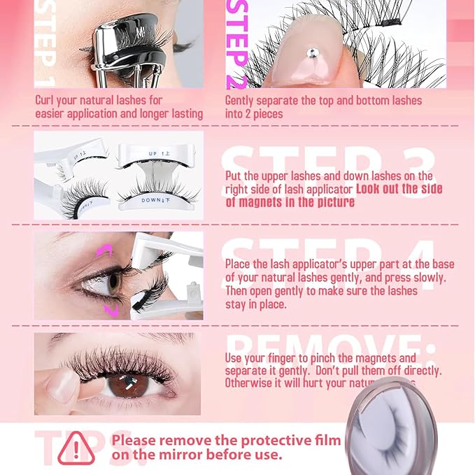 Elara Craft Magnetic Eyelashes, Magnetic Eyelashes with Applicator Natural, Soft Magnet Lashes Natural Look, Reusable Glue-free False Eyelashes Series (Nature Series(EA10+EM10))