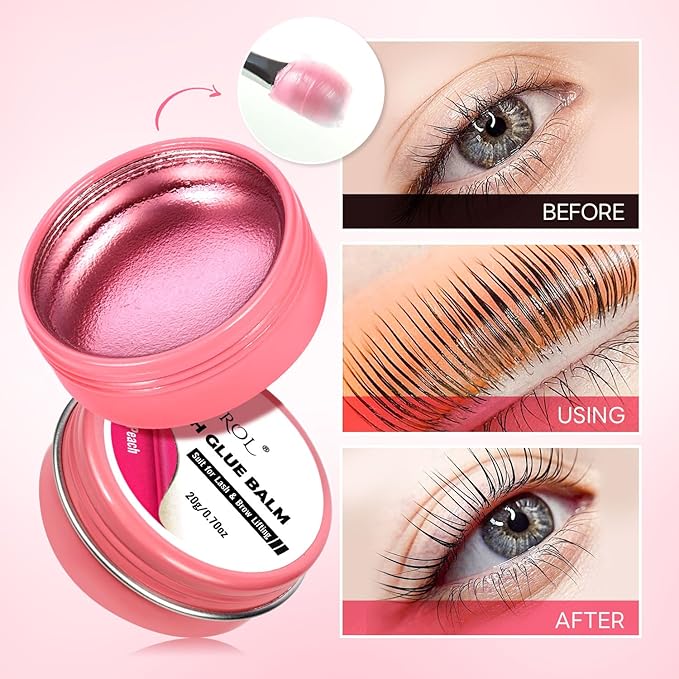 Lash Lift Glue Balm Eyelash Lifting Perm Pink Peach Strong Hold Lash&Brow Perm Glue Balm Brow Adhesive Powerful Sticky Brow Lamination 0.71Oz/20G